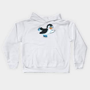 Cute penguin ice skating happily Kids Hoodie